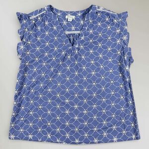 Sundance Women's Ruffle Sleeve Blouse Textured Blue Embroidered Boho Size Lrg